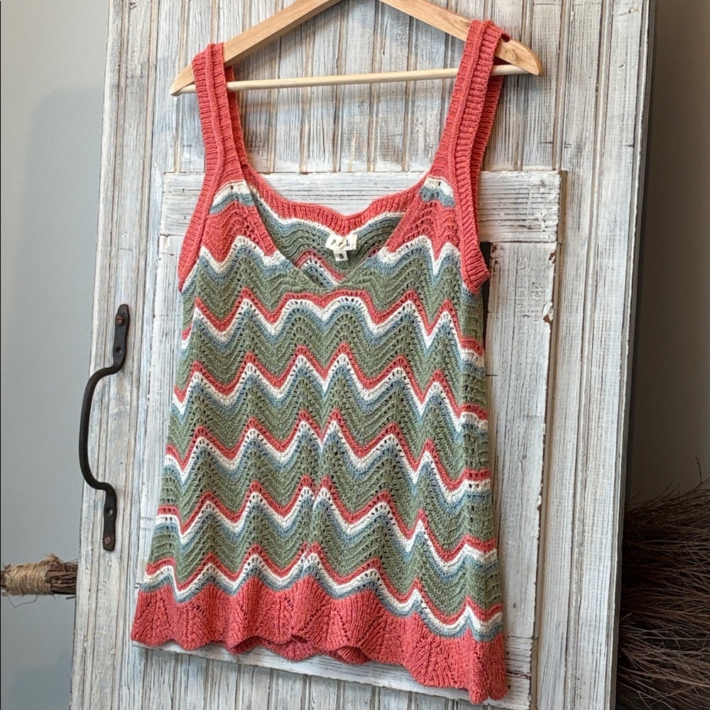 POL Chevron Knit Tank Top in Coral and Olive Size Small EUC - Picture 3 of 9